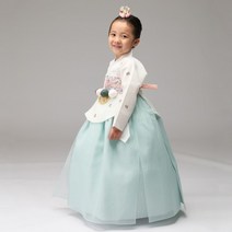 연수 순수한 화이트 전통금박 아이민트 여아한복 아기 아가 유아 백일 돌잔치 설날 추석 한복 YA253C