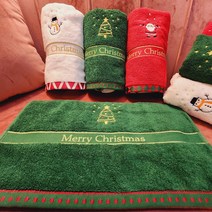 크리스마스트리 그린 색상 고급수건 1매 수건세트 답례품수건, 화이트(눈사람) 1매