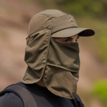 원덜트 탈부착 가능한 변신 썬캡 남녀공용 등산 캠핑 낚시모자, 카키