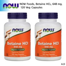 나우푸드 베타인hcl 펩신 프로테아제 Betaine HCL 648mg 비건120 베지캡슐 2팩
