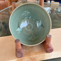 한국 특별한 도자기 은은한 청자 구름 학 꽃무늬 오목 다완 말차 가루차 찻잔 다기, 난 무늬 운학 다완, 1개