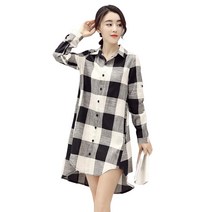 MOSAIRATION 춘추용 간절기 여성 롱 셔츠 체크 셔츠 남방 긴팔 오버사이즈 SFW0722015