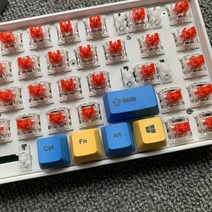 한무무키캡 레오폴드 키캡 포인트R4 U1 싱글 PBT 염료승화 ESC 우측상단 멀티미디어 108키 무각, 세트 1, 무, 블루옐로우에 1u 4개+1.75u 쉬핏 1개