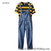 트렌디한 일자핏 데님 팬츠 데님 점프슈트 남자 카고팬츠 커플 와이드 스트레이트 멜빵 팬츠 Overalls SC 뉴타임즈 B073O777