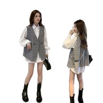 JUSTFEELING 88까지 여성 봄 가을 브이넥 체크 민소매 정장 조끼 베스트