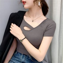 SJW 여름 여성 언발 반팔티셔츠 무지 가슴 트임 빅사이즈 슬림핏 상의 쫄티 S~3XL 9가지 컬러