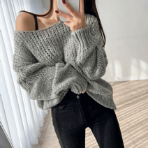 울 알파카 나그랑 입술넥 루즈핏 롱 니트 티셔츠 8color