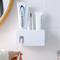 버블하우스 다기능 치약디스펜서 칫솔꽂이 자동치약짜개 칫솔걸이, 화이트