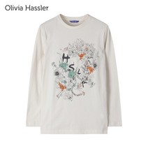 올리비아하슬러 라운드넥 프린트 긴팔 티셔츠