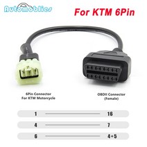 KTM OBD2 커넥터 오토바이 모토바이크 6 핀 16 어댑터 진단 도구 모토 2 연장 케이블