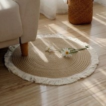 여름 왕골 대 자리 카페트 러그 마작 라탄 돗자리 대나무 round woven rugs handmade jute 등나무 카펫 tassel for 침실 거실 빈티지 홈 장식, a, 100cm