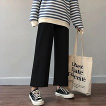 코듀로이 편한 부츠컷 세미 슬랙스 와이드 팬츠 캐주얼 바지 봄 여름 발목 길이 느슨한 넓은 다리 탄성 높은 허리 오버 사이즈 블랙 심플 편안하고