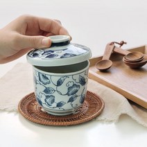 히츠키코보 일본 자왕무시(컵+뚜껑세트) 계란찜, 블루꽃