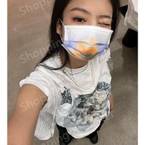 하이퀄리티 실제 무대의상 블랙핑크 제니 Jenny 라운드 넥 반팔 화이트 티셔츠 6