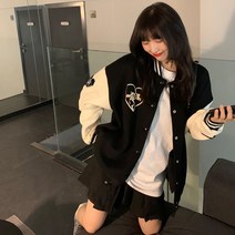 MOSAIRATION야구점퍼 여성신상 봄 코디 루즈핏 나른풍 하트 배색 야구복 러쉬