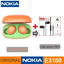 노키아 E3100 TWS 헤드폰 Fone Auriculares 무선 블루투스 이어폰 HD 전화 400mAh 안드로이드 IOS 레드 오렌지 핑크 헤드셋, 규격 없음, E3100 Orang and TW13