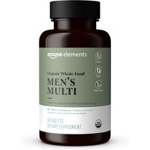 멀티비타민 Amazon Elements 유기농 홀푸드 남성용 종합비타민 정제 60개입