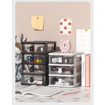 만화 데스크탑 저장 상자 투명 작은 서랍 책상 플라스틱 미니 저장 상자 토끼 문구 보관 상자, 3 층 분말 토끼