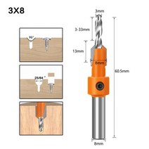 카운터 싱크 드릴 비트 섕크 HSS 목공 라우터 세트 스크류 추출기 Remon 철거 목재 밀링 커터, 02 3X8mm