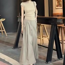 빅사이즈정장 여자여름 반팔 세미 정장 세트 색 레인보우 스토리 패브릭 여성 플래그십 스토어 여름 기질 탑 와이드 레그 팬츠 캐주얼 패션 슈트