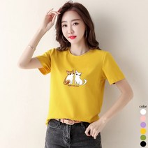 [오늘발송] 스타일아유 귀여운 고양이 라운드 반팔티 여성용 반팔 티셔츠[AYG6TS397A]