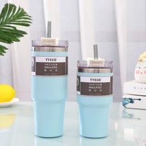 명품텀블러 빨대대용량 보온보냉 진공 빨대 스트로 텀블러 커피컵, 890ml, 블루