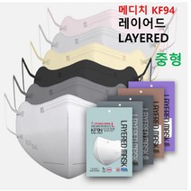 KF94 새부리형 메디치 레이어드 중형 4중구조/성인 그레이 화이트 블랙 국산원단 써멀본드 황사방역보건용 50매