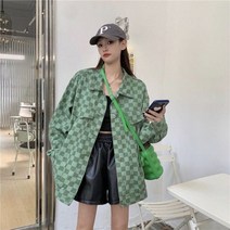 여성 봄 체크 자켓 코디 스트릿 대학생 패션 캐주얼 디자인 Куртка Женская
