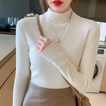 WZC 봄가을 무지 니트 반폴라 슬림핏 이너 풀오버 스웨터 베이직 여성상의 4컬러 S~5XL