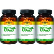 컨트리라이프 Country Life Natural Tropical Papaya 컨트리 라이프 열대 파파야 펙틴 프로테아제 알파 아밀라제 함유 단백질 분해 효소 웨이퍼 500정 3병, x, 1개