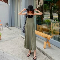 WAWAMOM(특허브랜드) 여성 9부 쉬폰 점프수트 오버롤 끈 뷔스티에멜빵바지 BUJ82