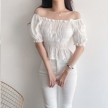 [레티고] 오프숄더 셔링 반팔 블라우스
