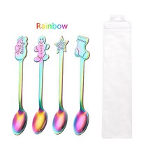 4PCS Ins 스타일 크리스마스 스푼 스테인레스 스틸 스푼 크리 에이 티브 믹싱 커피 디저트 스푼 크리스마스 선물 상자 부엌에 대 한 설정, PVC 무지개