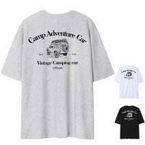 (M~5XL) 오버핏 반팔 남자 여자 빅사이즈 티셔츠_캠핑카