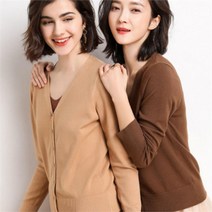 여자 Y넥 단추 오피스룩 스웨터 가디건