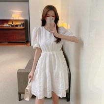 브이와이 여자 후레아 지지미 벨티드 민무늬 원피스
