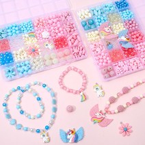 diy 유아 비즈 공예 놀이 세트 여아 팔찌 목걸이 머리띠 만들기 장남감 엄마랑 집콕 컬러 큐빅 구슬 꿰기 펄러 팬던트, R79097I(파스텔