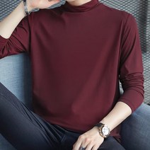 긴팔 티셔츠 남성 솔리드 컬러 심플 보텀 셔츠 가을 슬림 핏 하프 터틀넥 탑
