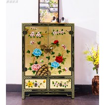 자개장 엔틱가구 나전칠기 스타일 손으로 그린 금박 문 신발 캐비닛 거실 파티션 장식 스토리지 베란다 가구, [01] 금박 작은 2개의 서랍 양쪽으로 여닫는 문 내, [01] 짐을 싸다, [01] 뼈대