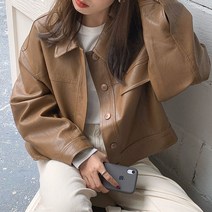 가죽 블루종 싱글 박시 캐주얼 긴팔 자켓 반코트 레더하프블루종