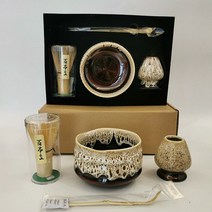 차선 말차 도구 4종 세트 황죽 일본식 핸드메이드 백본입 다선 말차잔, 가마 그린 세트