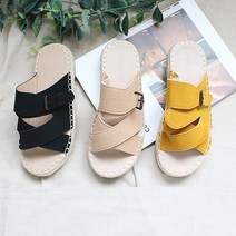 스웨이드 버클 플랫 발편한 슬리퍼 라탄 에스파듀 왕골 뮬슬리퍼 3cm