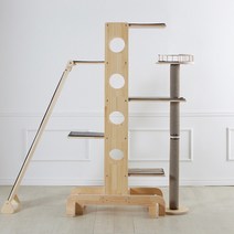 원목캣타워 O타입 (3단 알루미늄폴+바스켓+4단보드), CO-W-브라운