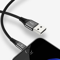 아이폰 라이트닝 8핀 급속 고속 충전 케이블 선 아이폰12 PRO MAX 메탈 페브릭, 색상: 블랙, 길이: 1.8M