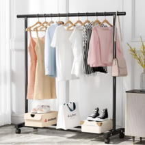 컴피존 튼튼한 이동식행거 1단 철제 대형 행거 바퀴 옷걸이행거, 블랙