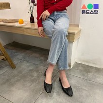 몬드스팟 3.5cm 여성 발볼편한 사각 주름 셔링 플랫 미들 힐 구두 (DM476)