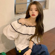 안나리야 오프숄더 프릴 배색 러플 코튼 면 블라우스 SY