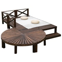 야외 평상 틈새없는 마루 원목 벤치 파라솔 테이블, 정사각형  90x 90x 50cm