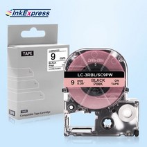 40mm * pvc 리본 스티커 라벨 테이프 엡손 LC-3WBN 용 LW-300 LW-400, [01] 9mm, [09] Black on Pink