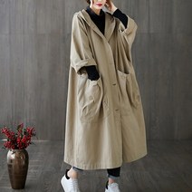티티웍스 여성 빅사이즈 간절기 빅포켓 트렌치 야상 후드 롱 코트 66~77 추천